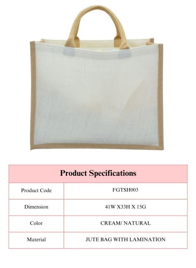 Fatio Set of 10 Eco-Friendly Cream/Natural Jute Bags with Lamination – Reusable and Durable Tote Bags - Image 4